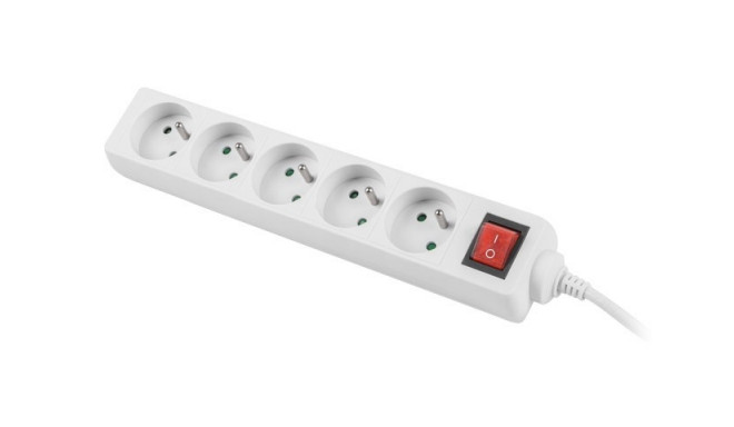 Power strip 1.5m, white, 5 sockets, with switch, cable made of solid copper