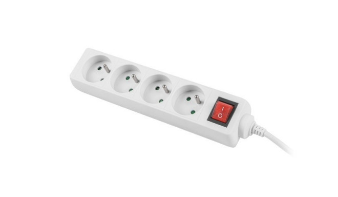 Power strip 1.5m, white, 4 sockets, with switch, cable made of solid copper