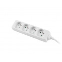 Power strip 1.5m, white, 4 sockets, cable made of solid copper