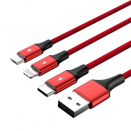 Charging cable 3-in-1 USB - USB-C/microUSB/ Lightning, 1,2m; C4049RD