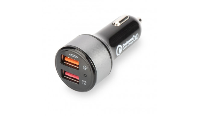 Ednet autolaadija Quick Charge 3.0 2xUSB 3A/2,4A, must/hõbedane