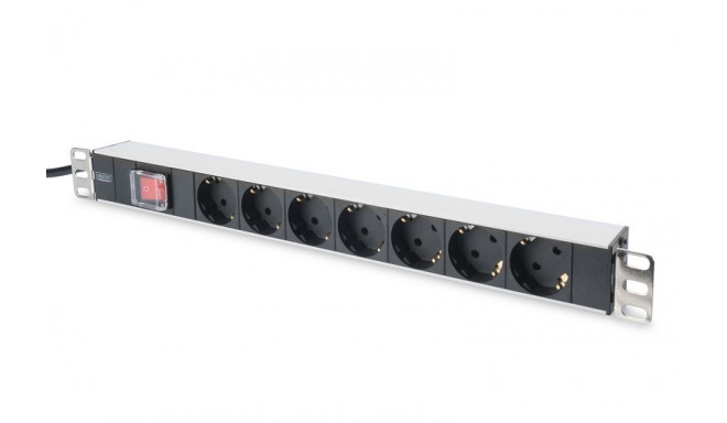 Power strip PDU 19", 1U, 7 sockets, power: 16A, 4000W, aluminum, switch, 2m