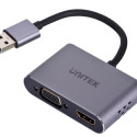 UNITEK ADAPTER USB-A - HDMI & VGA, FULL HD, M/F