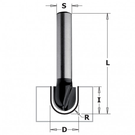 ROUND NOSE BIT HW Z2 S=8 D=6x9.5x40 R=3 RH