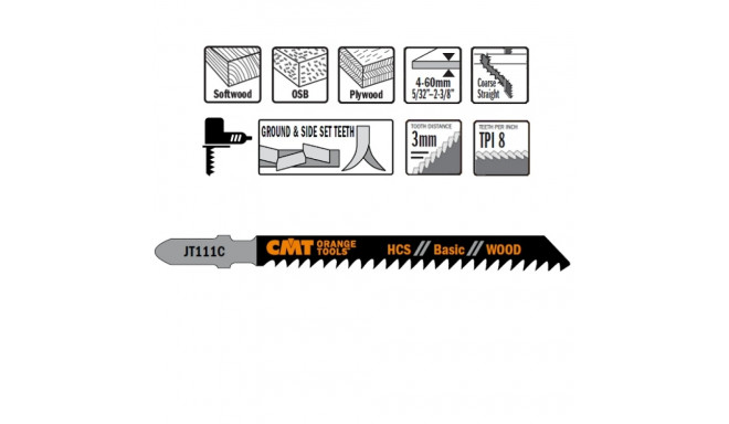 5 JIG SAW BLADES HCS 100x3x8TPI (WOOD/STRAIGHT/COARSE)