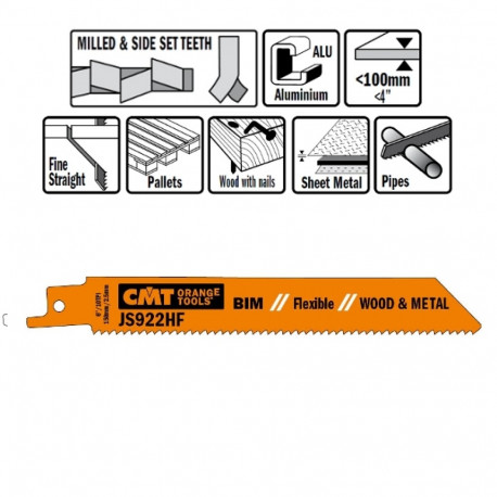 5 SABRE SAW BLADES FOR WOOD/METALS (BIM) 150x2,5x10TPI
