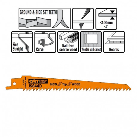 5 SABRE SAW BLADES FOR WOOD (HCS) 150x4,3x6TPI