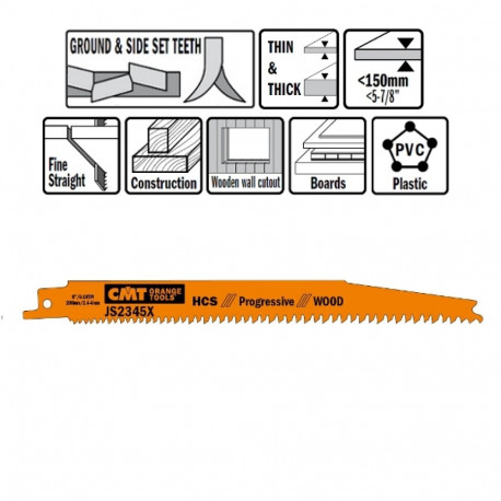 Tiigersae lehed 5 tk, puidule (HCS) 200x2.4-4x6-10 TPI