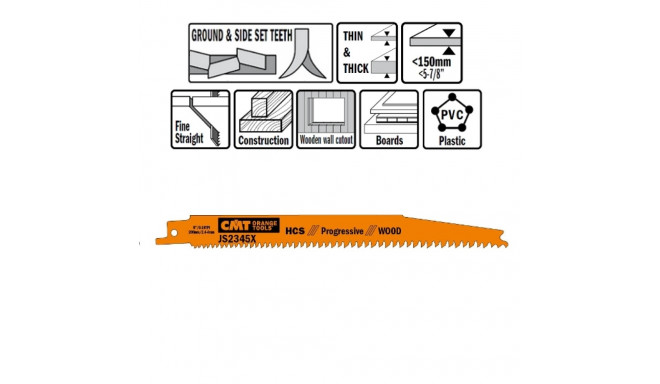 5 SABRE SAW BLADES FOR WOOD (HCS) 200x2,4-4x6-10TPI