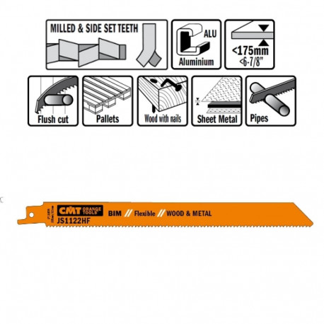 5 SABRE SAW BLADES FOR WOOD/METALS (BIM) 225x2,5x10TPI