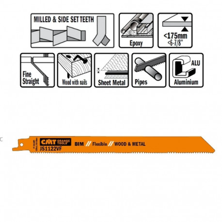 5 SABRE SAW BLADES FOR WOOD/METALS (BIM) 225x2,5x10TPI