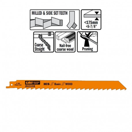 5 SABRE SAW BLADES FOR WOOD (HCS) 225x8,5x3TPI