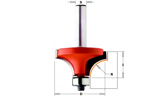 ROUNDOVER BIT W/BRNG S=8 D=18.7 R=3
