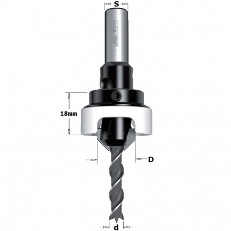 DRILL BIT W/ 45° COUNTERSINK SET HW Z2 S=8 D=3/12 RH
