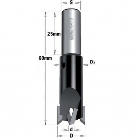 90° COUNTERSINK W/PARALLEL SHANK HW Z2+2 S=10X25 D=5/15 RH