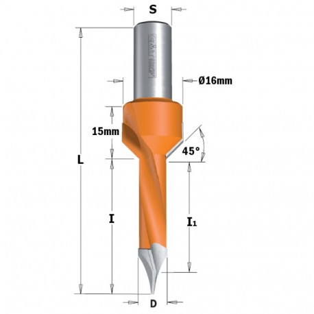 DOWEL DRILL W/COUNT.SINK FOR THROUGH HOLES HW S=10x20 D=7x35x70 RH
