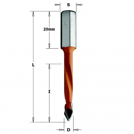 Tüüblipuur, läbiv HM D=6x43x70 S= 8x20 LH