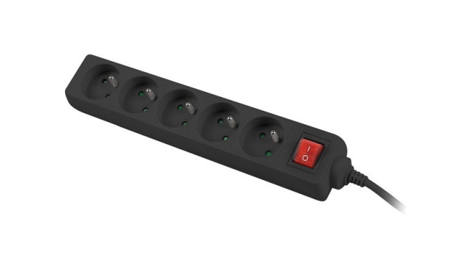 Power strip 1.5m, black, 5 sockets, with switch, cable made of solid copper