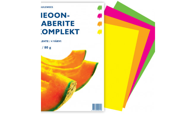 Colored paper A4 80g 4 different neon colors in a pack of 5 sheets