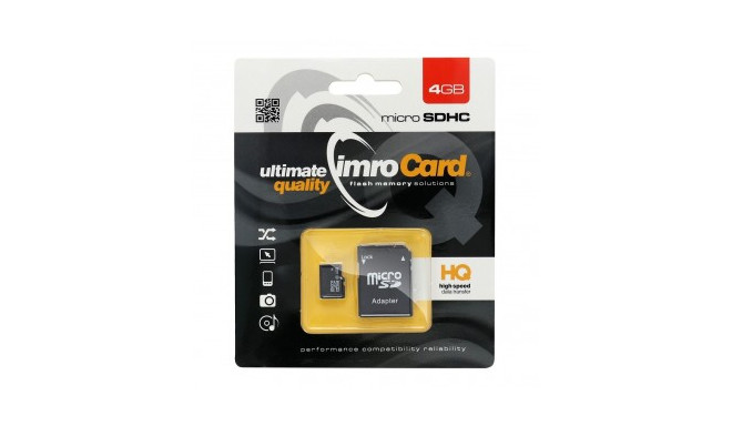 Imro mälukaart 4GB microSDHC cl. 10 + adapter