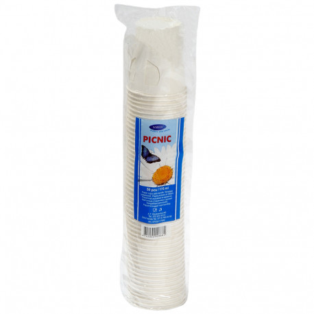 Coffee cup with handle 175ml white cardboard 50pcs/pk SMILE