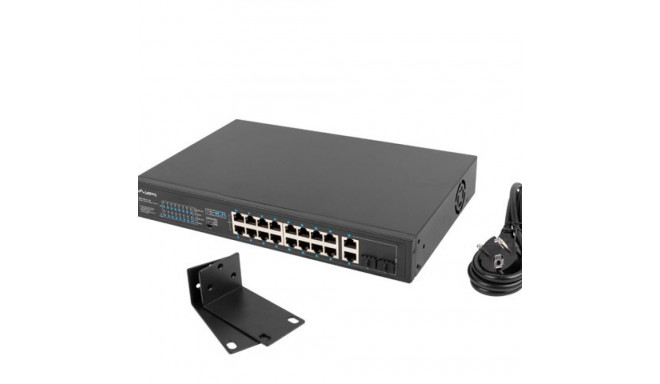 SWITCH LANBERG 16X 100MB POE+/2X 1GB/1X SFP UNMANAGED RACK 10" & 19" GIGABIT ETHERNET 150W