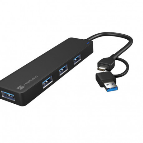 NATEC USB-C 3.0 jaotur MAYFLY 4-pordiline + USB-A adapter, must