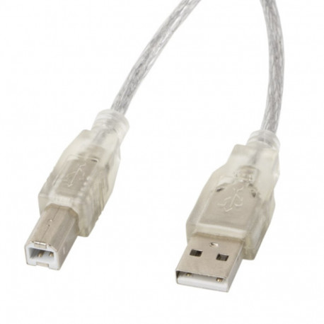 USB-A(M)->USB-B(M) 2.0 CABLE 3M TRANSPARENT FERRITE LANBERG