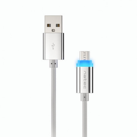 USB MICRO(M)->USB-A(M) 2.0 CABLE 1M SILVER LED NATEC PRATI
