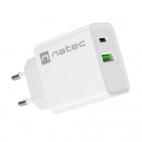 USB CHARGER NATEC RIBERA 1X USB-A + 1X USB-C 20W WHITE