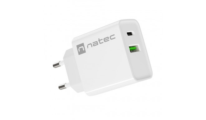 USB CHARGER NATEC RIBERA 1X USB-A + 1X USB-C 20W WHITE