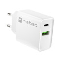 USB CHARGER NATEC RIBERA 1X USB-A + 1X USB-C 20W WHITE