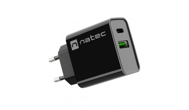 USB CHARGER NATEC RIBERA 1X USB-A + 1X USB-C 20W BLACK