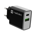 USB CHARGER NATEC RIBERA 1X USB-A + 1X USB-C 20W BLACK