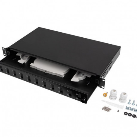 LANBERG fiiberoptiline patch-paneel 19" 1U 12XSC DUPLEX / 12XLC QUAD koos tarvikutega, must