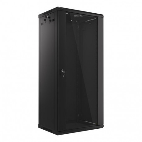 RACK CABINET 19" WALL-MOUNT 27U/600X450 (FLAT PACK) WITH GLASS DOOR BLACK LANBERG V2