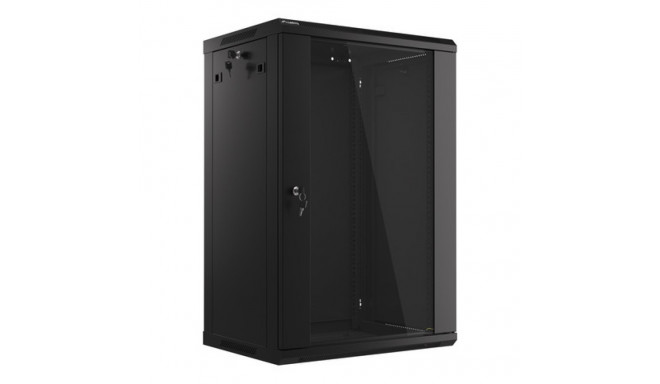 RACK CABINET 19" WALL-MOUNT 18U/600X450 (FLAT PACK) WITH GLASS DOOR BLACK LANBERG V2