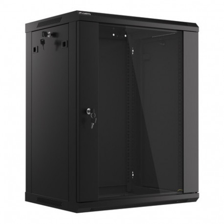 RACK CABINET 19" WALL-MOUNT 15U/600X450 (FLAT PACK) WITH GLASS DOOR BLACK LANBERG V2