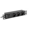 POWER DISTRIBUTION UNIT (PDU) 10" LANBERG 1U 16A 2M 3X FRENCH OUTLETS BLACK