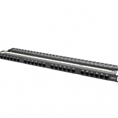 PATCH PANEL 24 PORT 0.5U 19" CAT.6 UTP WITH CABLE ORGANIZER BLACK LANBERG