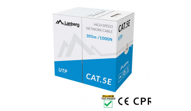 LAN CABLE CAT.5E UTP 305M SOLID CU GREY CPR + FLUKE PASSED LANBERG