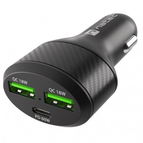Natec autolaadija Coney 2x USB 1x USB-C kiirlaadimine 84W, must