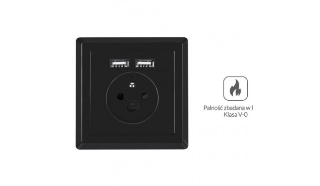 AC WALL SOCKET 230V WITH 2 USB PORT 2.1A, FRENCH SOCKET BLACK LANBERG