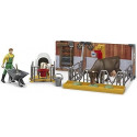 Bruder bworld cow and calf barn with farmer, backdrop (multicolored)