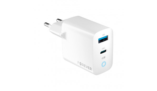 Forever TC-06-45AC GaN PD QC charger 1x USB-C 1x USB 45W white