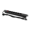 Power strip for RACK 1U 16A, PDU, 6xSCHUKO, 2m