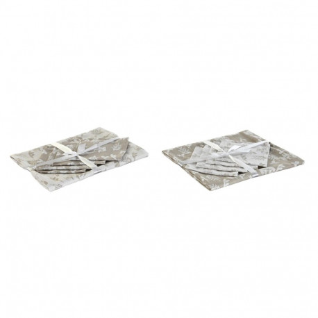 Tablecloth and napkins DKD Home Decor 2 Units 150 x 150 x 0,5 cm Beige White Light brown