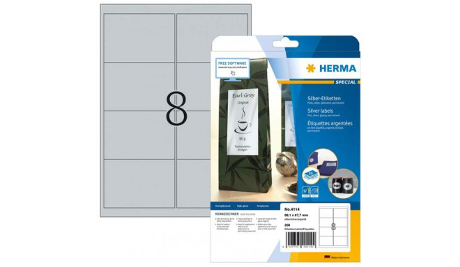 HERMA Labels A4 99.1x67.7 mm silver film glossy 200 pcs.