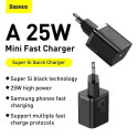 Baseus Travel Charger set Super Si 1C QC (With Mini Black Cable Type-C to Type-C 3A 1m) 25W EU Black
