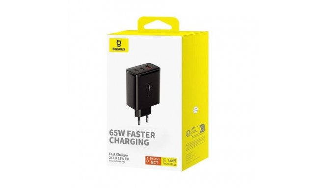 Baseus Travel Charger Cube Pro GaN Quick Charger C+C+U, 65W, Black EU (P10152301113-00)